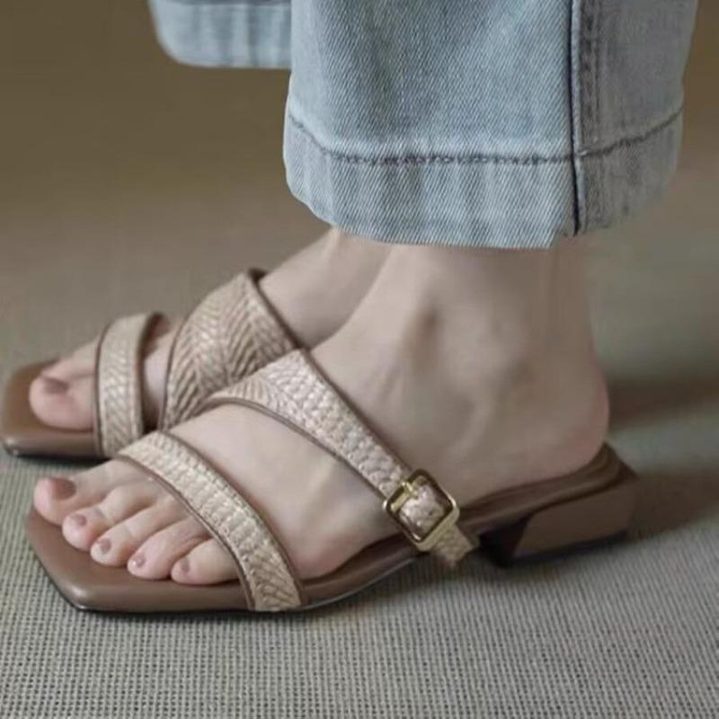 

Модные женские шлепанцы на каблуке с квадратным носком 2025 лето новая модная обувь дизайнерские сандалии с ремешком через пятку классические туфли-лодочки повседневные сандалии женские 40