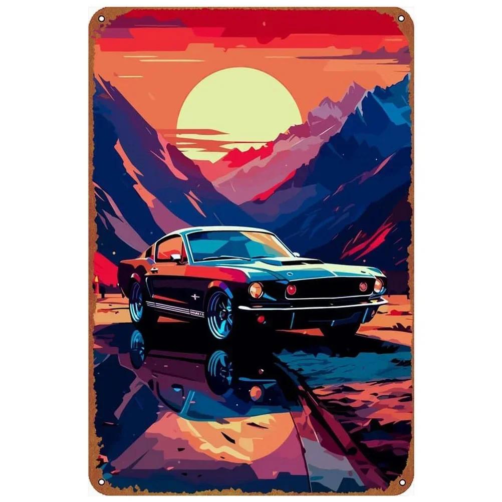 Vintage Car Metal Tin Signs Benz Mustang Posters Plate Wall Decor for Garage Bars Man Cave Cafe Clubs Retro Posters Plaque