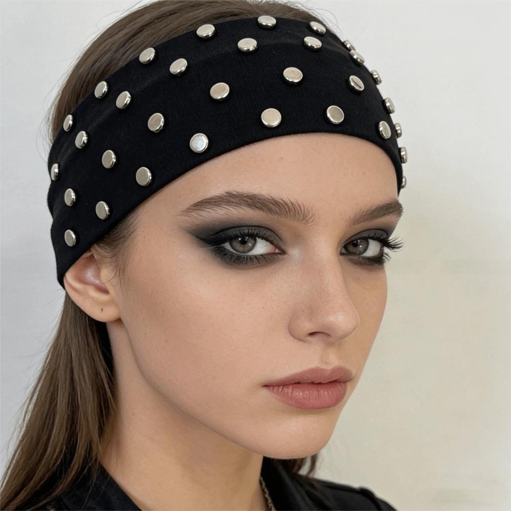 Bandeaux à Tête Style Coréen Rivets Large Bande Élastique Respirant Punk Headwrap Couvre-Chef