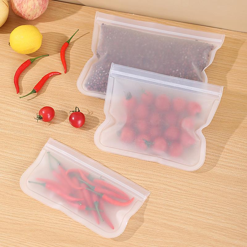 5Pcs Silicone Food Storage Containers Leakproof Stand Up Zip Shut Reusable Rolls Fresh-Keeping Food For Meat Fruits Vegetables