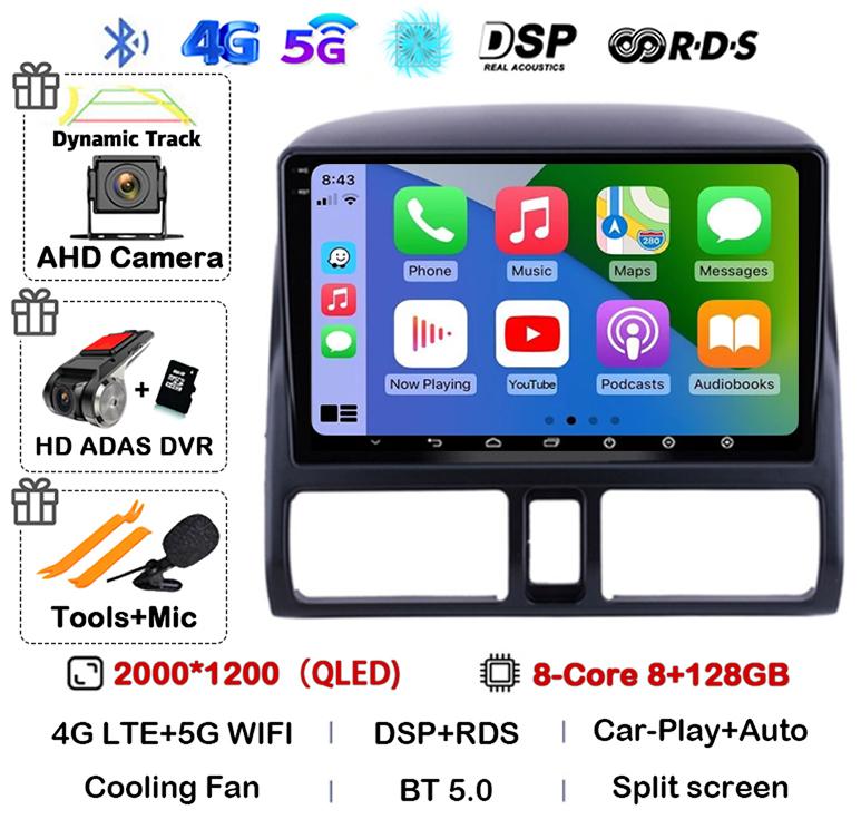 Android 14 Carplay Auto Car Radio For Honda CR-V CRV 2 2001-2006 Stereo GPS Multimedia Video Player WIFI+4G Head Unit Audio DSP