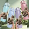 1PC Lazy Cat On Sofa 750ml Color Plastic Sports Water Bottle Leakproof Flip Straw Lid Suitable for Sports Office Home Use