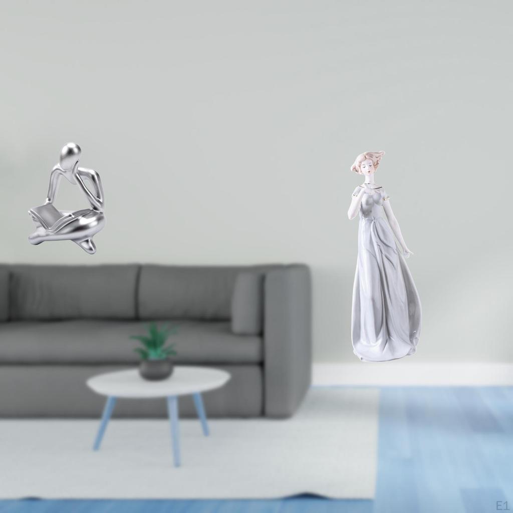 Porcelain Abstract Lady Thinker Statue Modern Nordic Girl Figurine for Tabletop Living Room Shelf