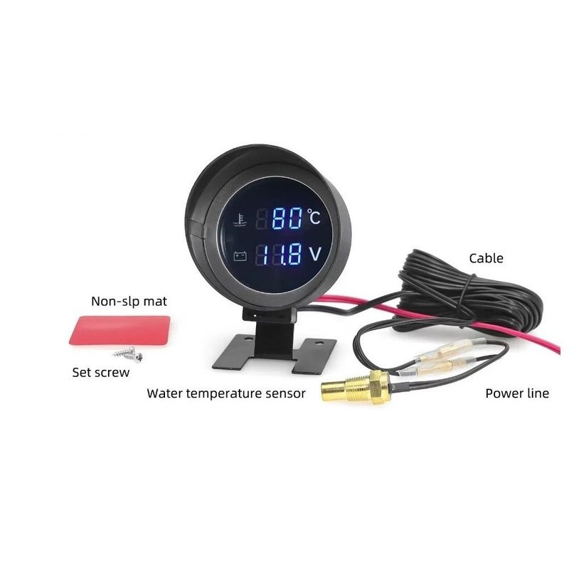 2 IN 1 Water Temperature Gauge 12V 24V 26mm/28mm Electronic Water Temp Gauge LED Digital Round Digital Temperature Sensor Car