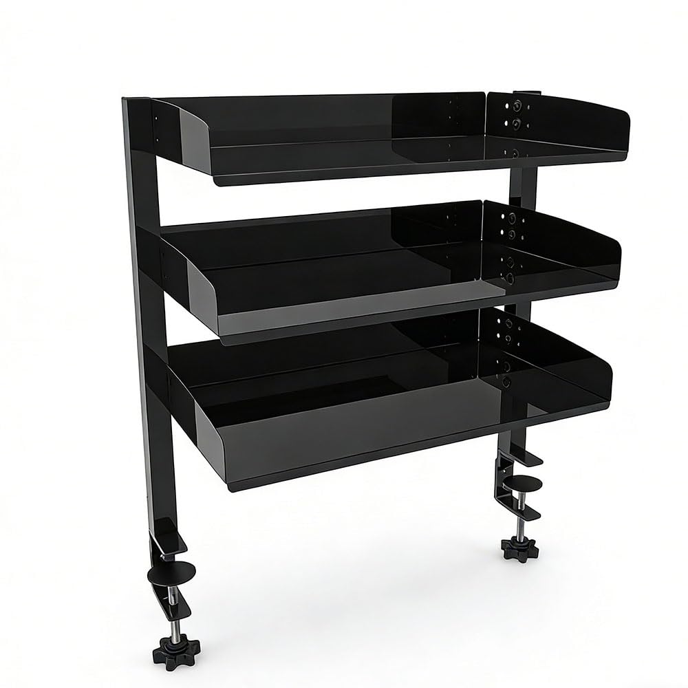 

Xiaozuoyue Desk Storage Rack No Drilling Required Desk Rack Desktop Stand Adjustable Clamp Mounting Cable Management Easy Assembly - - Three-Tier - - чорний
