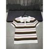 European Striped Knit Lapel Top - Spring Collection, Short Sleeve, Casual and Versatile.