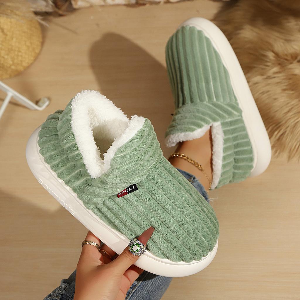 Winter Geschlossene Ferse Baumwollschuhe Herren Damen Dicke Sohle Innen Außen Fleecegefüttert Pelz Hausschuhe Warme Plüsch Hausschuhe