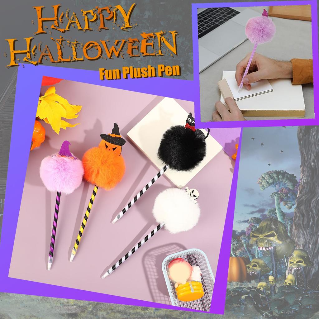 Halloween Plush Ball Pen Cute Halloween Pumpkin Ballpoint Pen Creative Shape Ballpoint Pen Children's Stationery 2ml