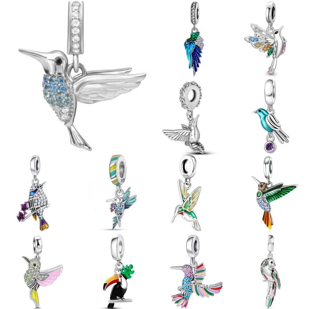 New 925 Silver Bird series Bead Hummingbird Swallow Sparrow Goose Charm Fit Bracelet Women DIY drink Pendant Gift