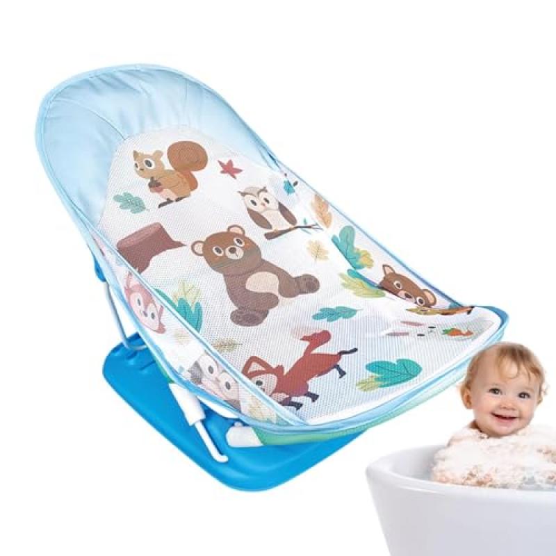 Badstol för baby, Hopfällbar bärbar badbalja för spädbarn med justerbart ryggstöd och halkskydd, Badstol för nyfödd till småbarn med dräneringshål