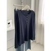 Damen Plus Size Koreanischer Stil Henley-Kragen Langarm Baumwoll-T-Shirt, 240 Jin, Figurschmeichelnder Schnitt, Einfarbige Basis Schicht