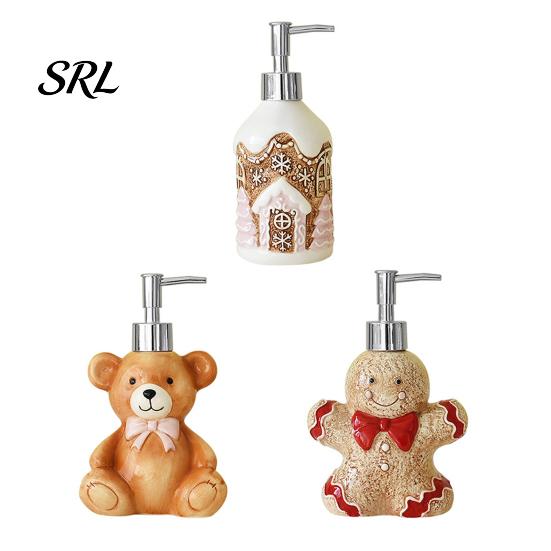 Ceramic Soap Dispenser Christmas Dispenser, Gingerbread Man House Bear Liquid Hand Container, Refillable Shower Gel Lotion Bottle for Bathroom Kitchen