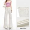 Spring Full Star Rhinestone Non Cling High Waist Floor Micro Flare Shiny Denim Pants For Ladies Casual Pants Oversize Denim Trousers