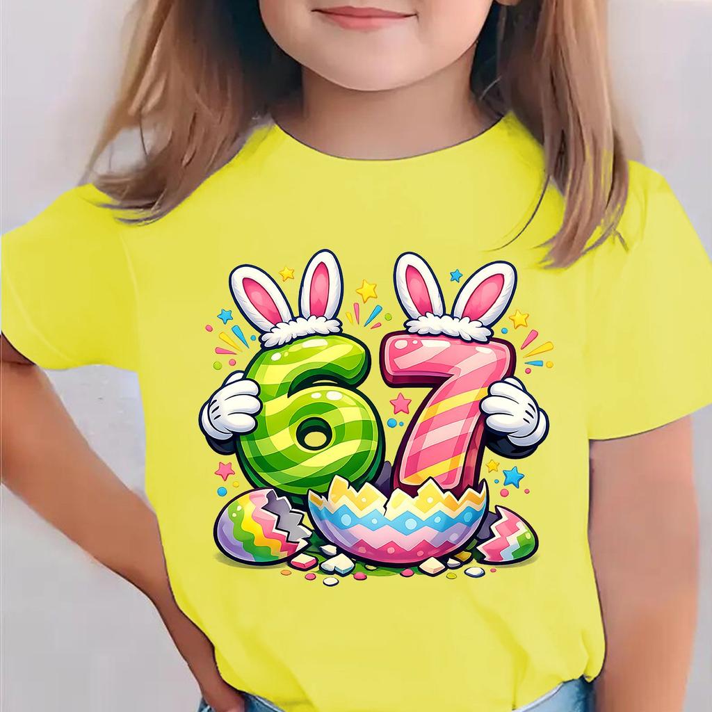 Easter Bunny Egg 67 Graphic Cheerful Cute Girls Short Sleeve T Shirt Soft Light Holiday Casual Kids Birthday Daily Wear Top