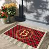 Christmas Tartan Door Mat Personalized Family Name Initial Leaf Wreath Entrance Doormat Rubber Backing Non Slip Rug