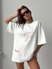 Women's American Letter Print Crew Neck Short Sleeve T-Shirt - Trendy, Loose, Casual, Versatile Top.