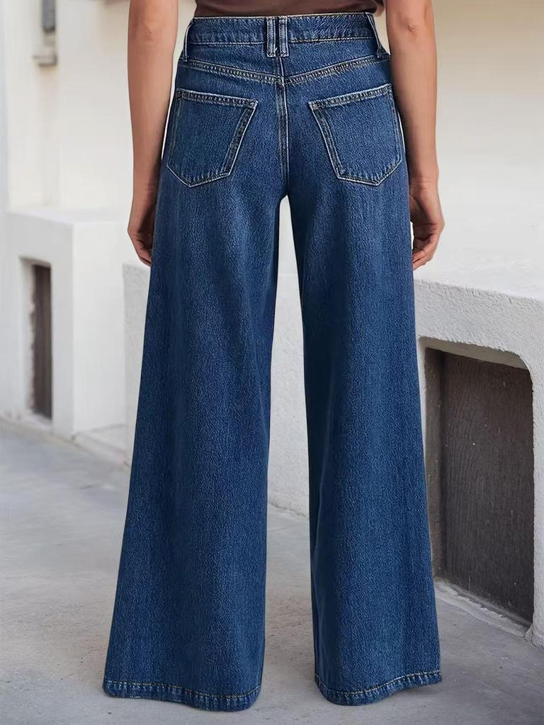 New Women's Fashionable Wide-Leg Stretchy Denim Jeans - Comfortable, Stylish, High-Quality Casual Pants