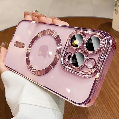Luxus Für Magsafe Magnetisch Für iPhone 16 15 14 13 12 11 Pro Max Plus Transparent Rosa Weiche Beschichtung Linsenschutz Hülle Abdeckung