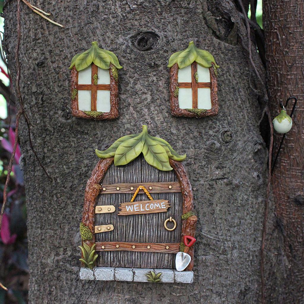 1 Set of Resin Leaf Fluorescent Doors and Windows, Creative Micro Landscape, Large Tree Decoration, Tree Hanging, Palace Decorat