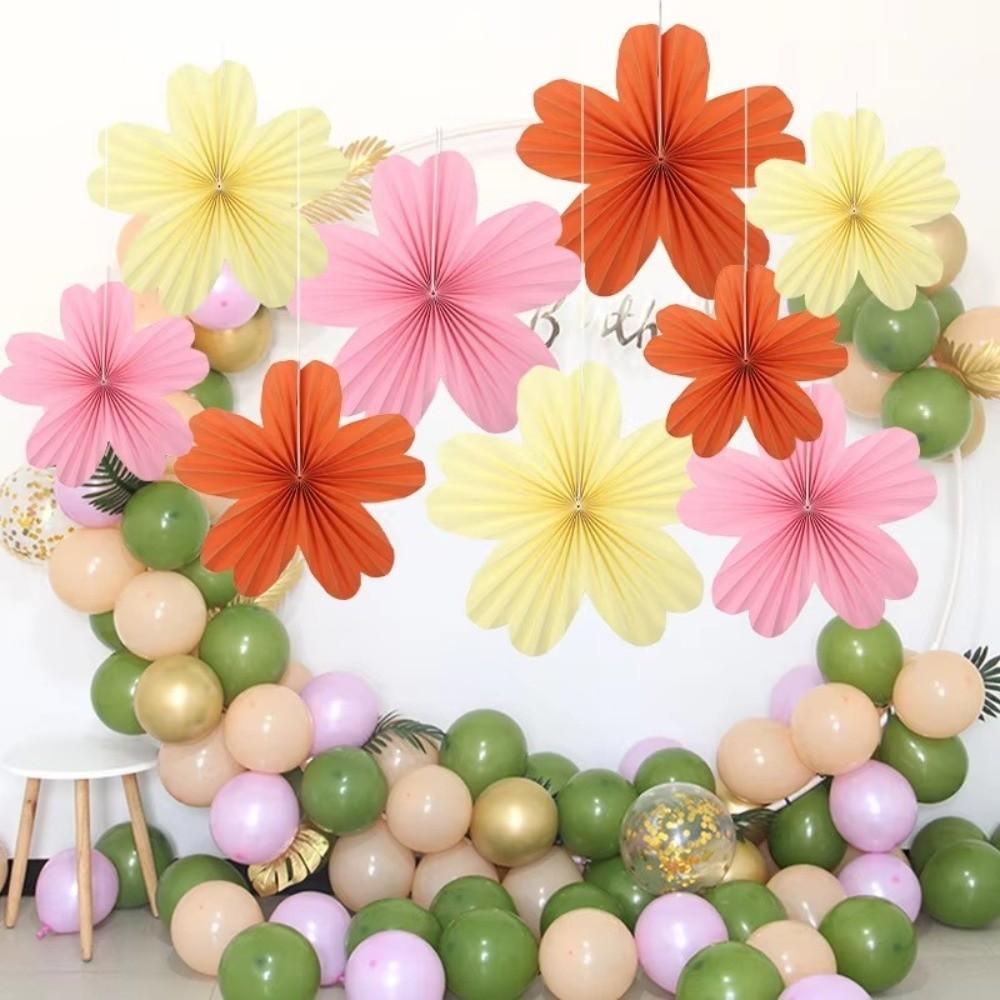9Pcs/Set Floral Pom Poms Paper Fans DIY Wall Hanging Banner  Birthday Baby Wedding Party Decoration
