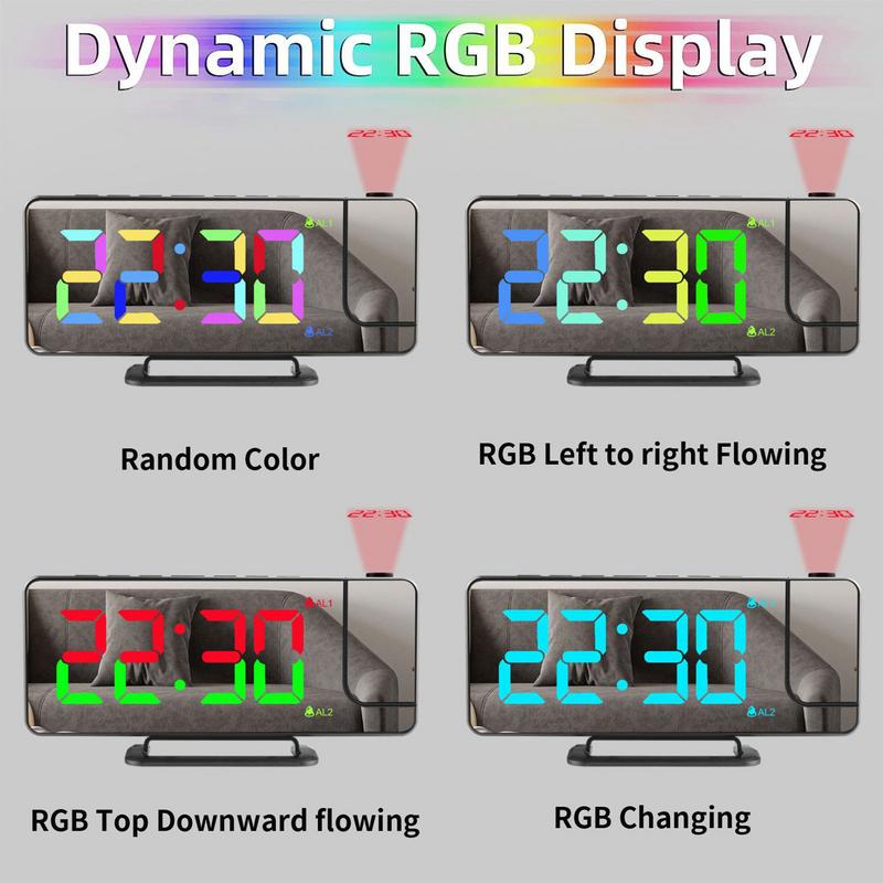Colorful Projection alarm clock multifunction Intelligent luminous clock Bedroom digital clock for Bedside Nightstand Desk