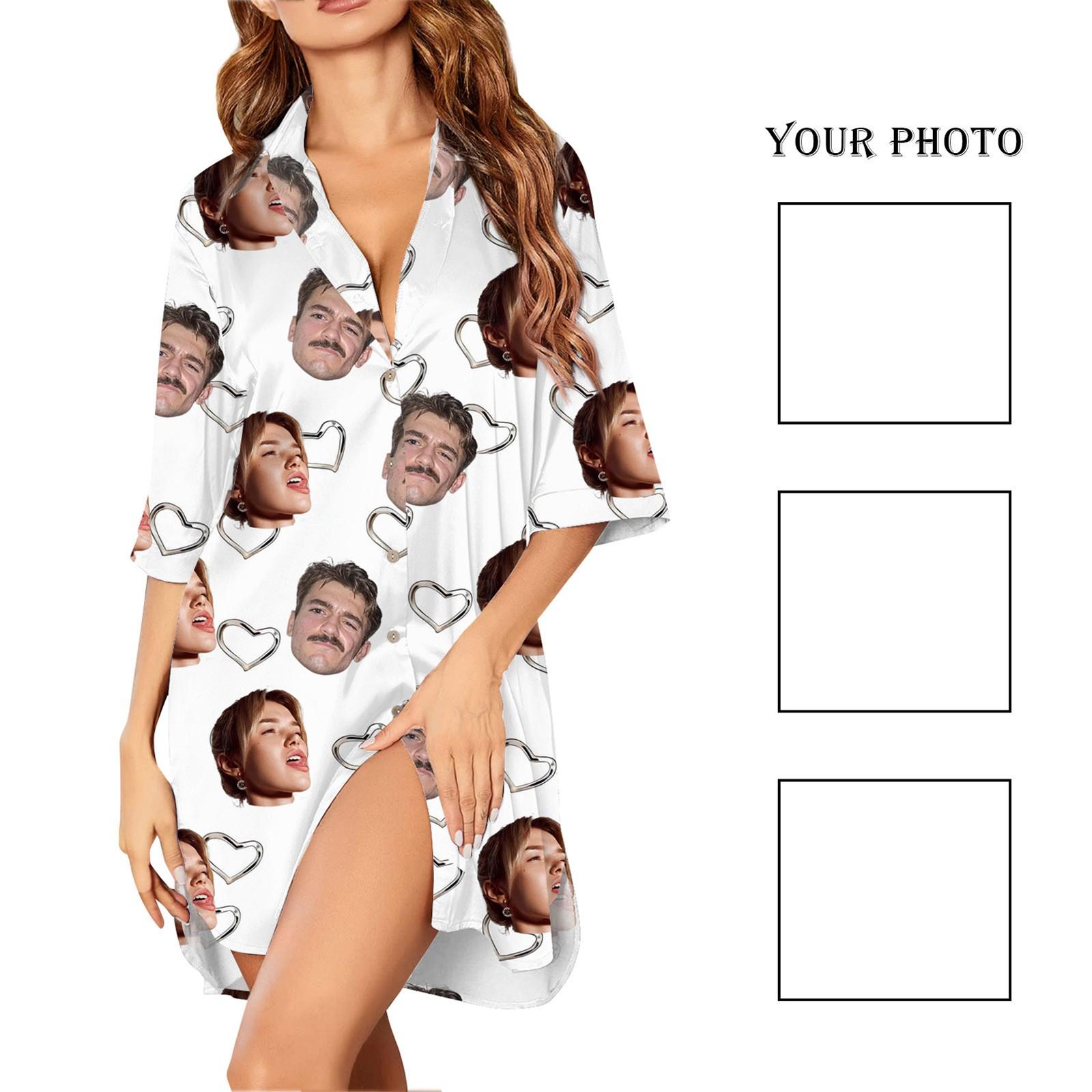 

Персонализированные пижамы с лицами для мужчин и женщин, легкие рубашки, платья, пижамы, индивидуальные короткие пижамы XL белый