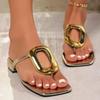Fashion Women Slippers 2025 New Summer Beach Slippers Luxury Flats Sandals Flip Flops Fashion Metal Shoes Slides Plus Size 43 42 41