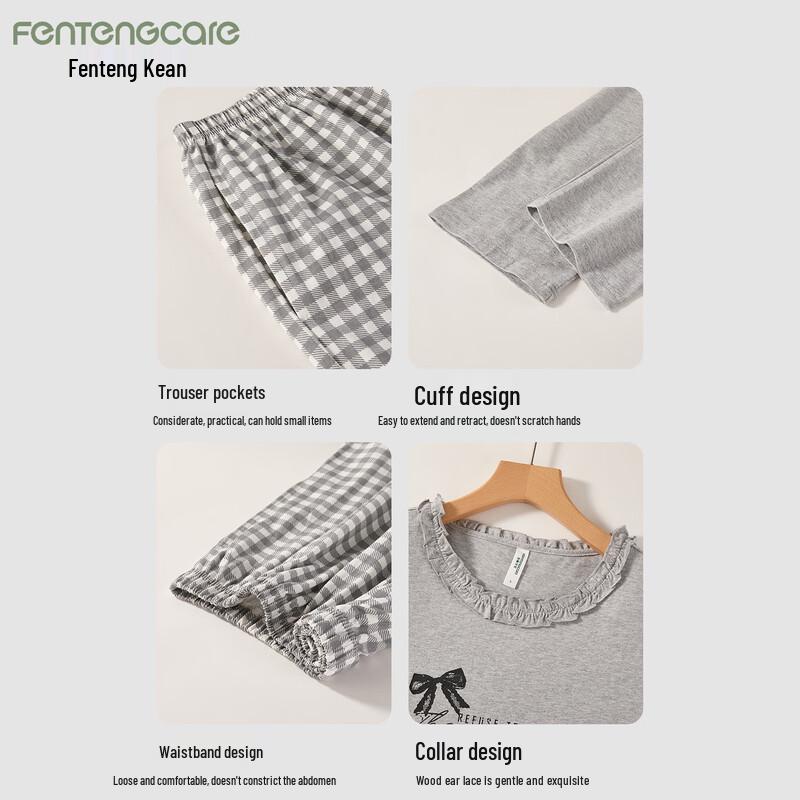 FENTENGCARE Women's 100% Cotton Long-Sleeve Pajama Set