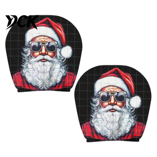 Holiday Themed Car Accessories 2Pcs Santa Headrest Covers, Christmas Printed Pillow Cases, Universal Fit Auto Interior Decoration for Most Vehicles,