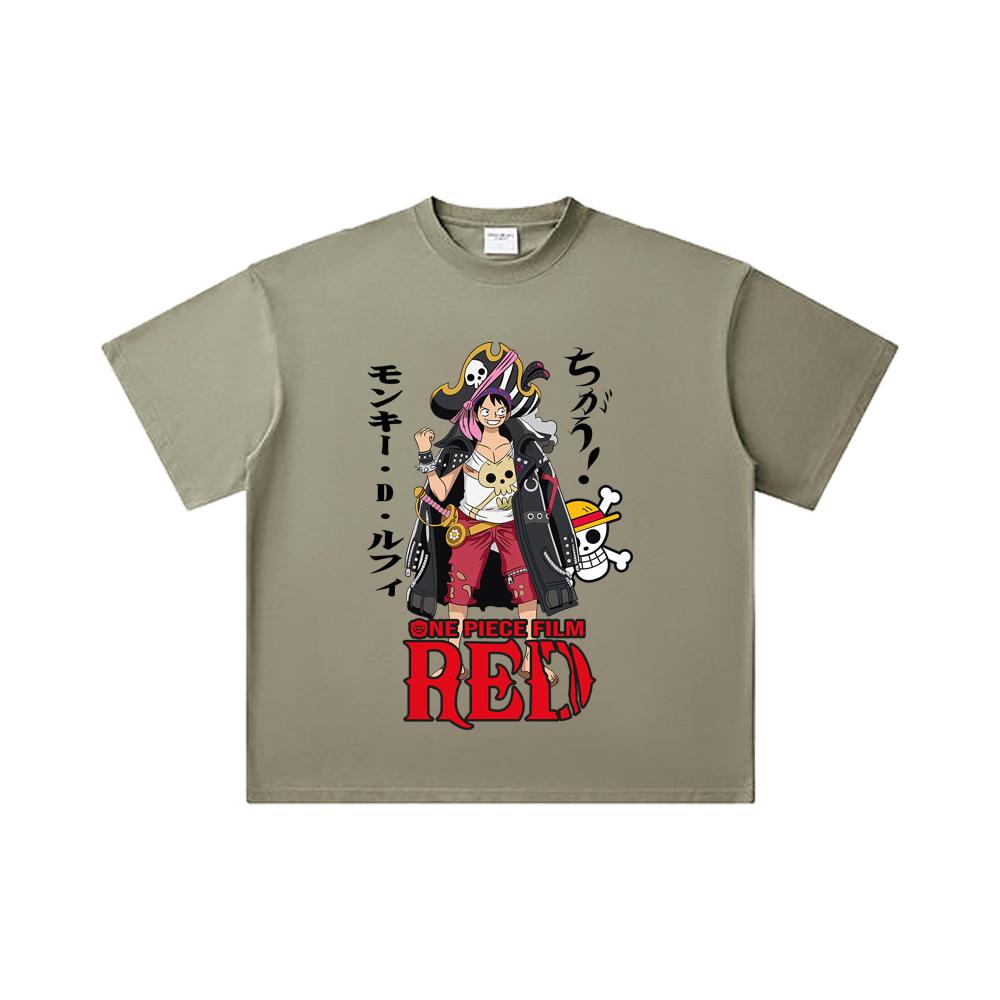 260 GSM Double Yarn 32 Count 100% Cotton One Piece V79 Luffy Film Red Print Unisex Heavy Cotton T Shirt