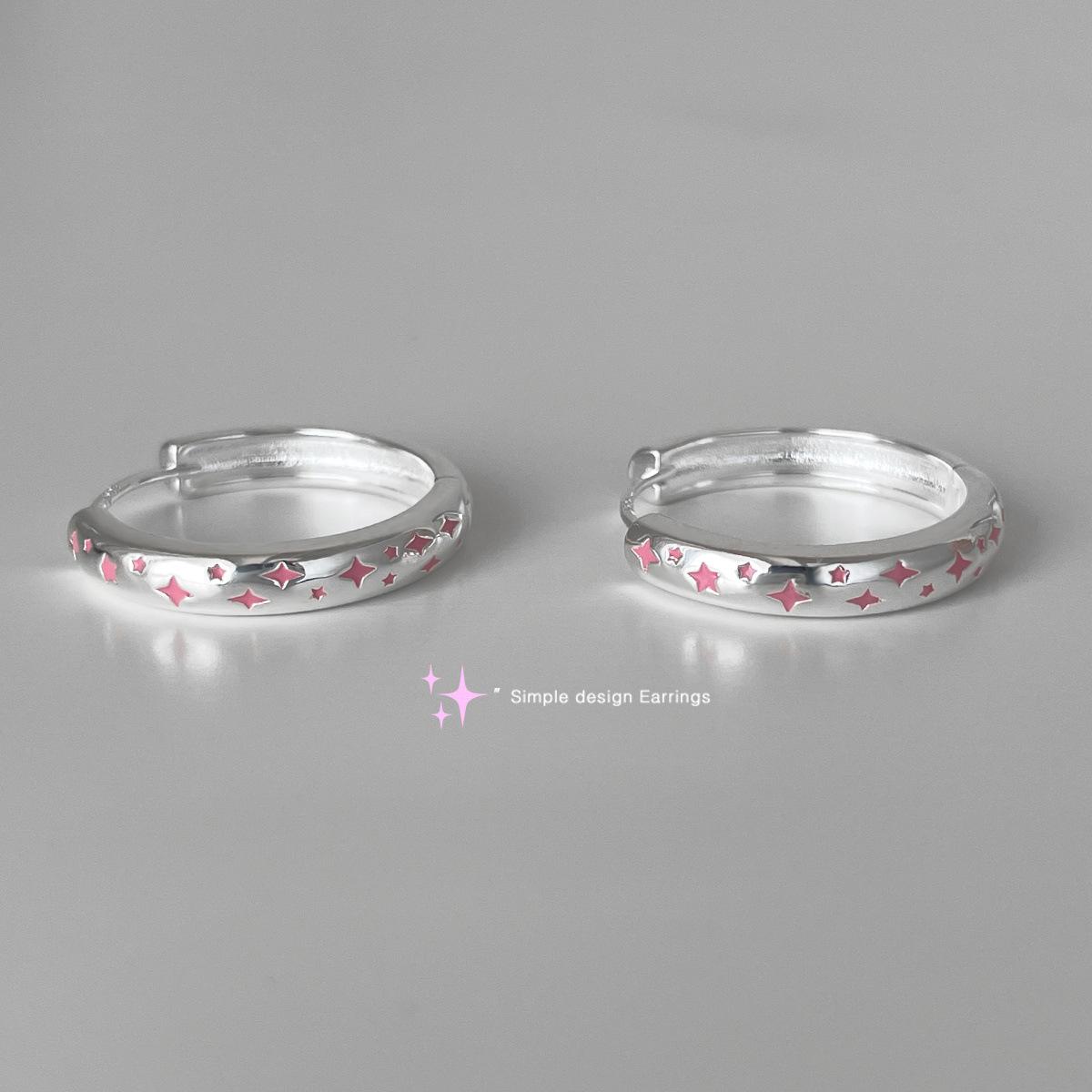 

Sweet pink drop glaze star earrings women s niche design high sense 925 silver needle earrings autumn and winter new earrings A pair of 925 silver needle