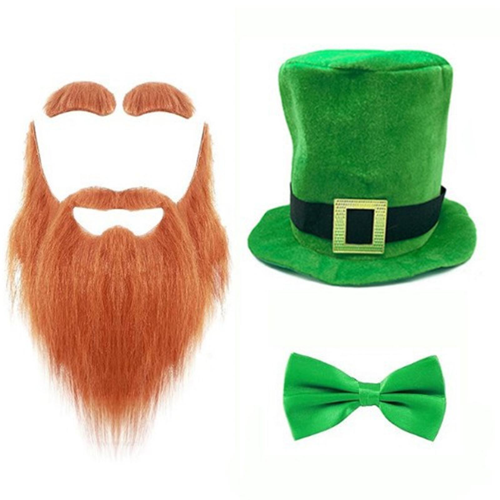 

Green Tall Hat Beard for Saint Patrick Day with Bowtie Festival Decors Irish National Day Gathering Party Costume Props T3