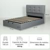 Lit coffre 140x190, Cadre de lit double rembourré avec sommier à lattes en bois et rangement caché, sans matelas, Gris