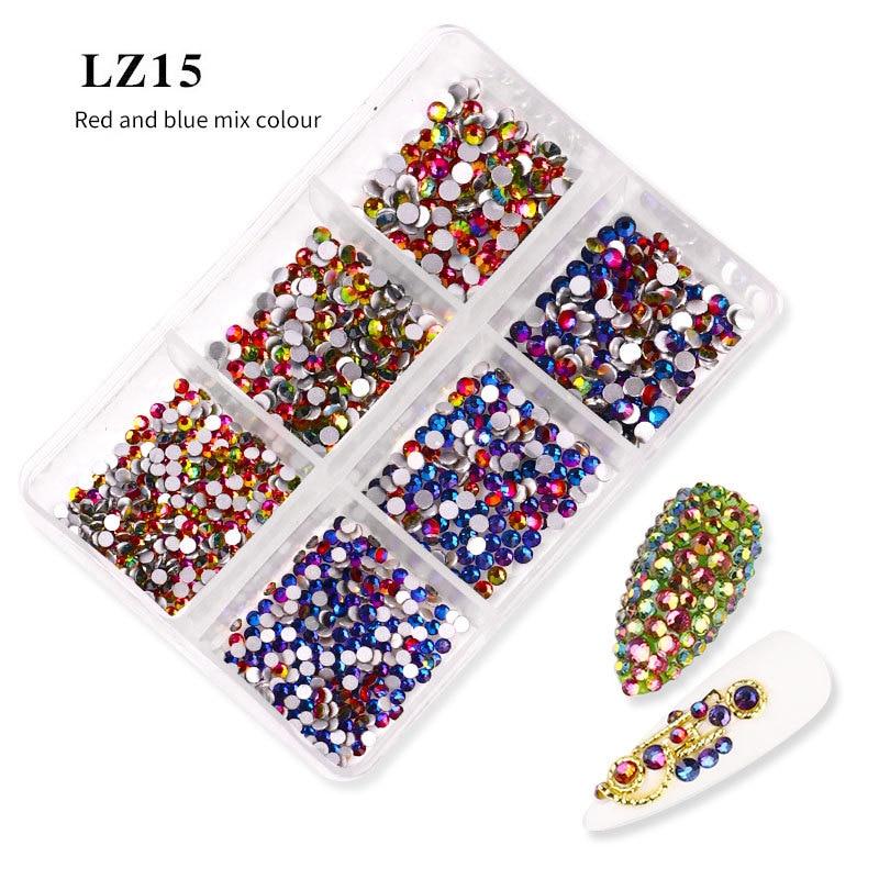 6 rutnät/låda Blandad storlek Flatback Nagel Rhinestone Kristallglas Nagelsmycken Nageldekoration SS6-SS20