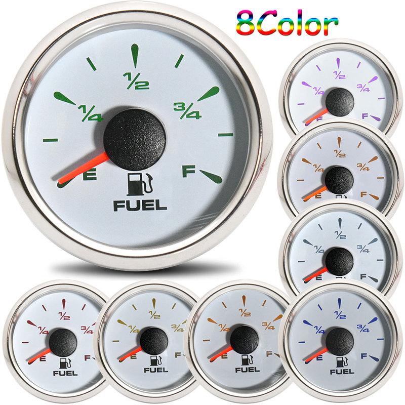 Waterproof 52mm Car Boat Fuel Gauge with 8 Colors Backlight for 0~190 Ohm Fuel Level Sensor for Boat Car Truck RV Customized