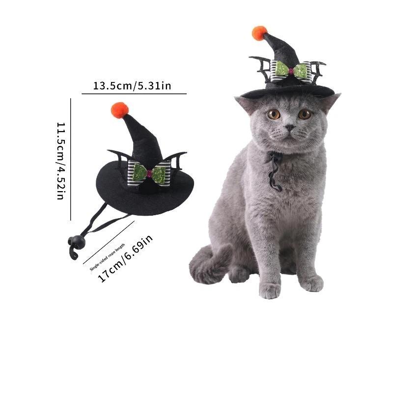 Halloween Witch Hat For Cats Dogs Adjustable Pet Wizard Costume Cap Bow Skull Wizard Hat Cat Dog Costume Headwear Party Decor