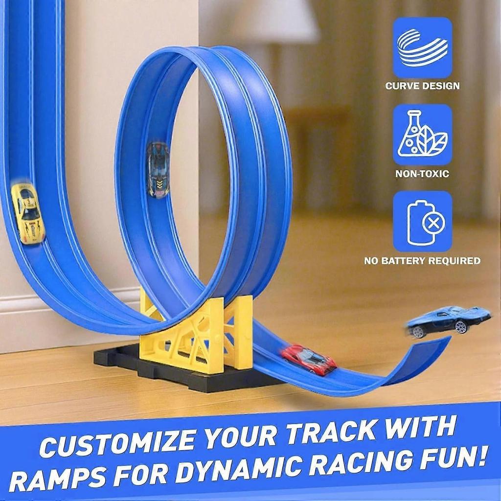 Flexibler Rennauto-Track für Kinder Spielzeug, Tragbarer Aufrollbarer Flex-Track Rennstrecke mit Saugnäpfen & 4 Rädern, Kompatibel mit 1:64 Maßstab Modellautos