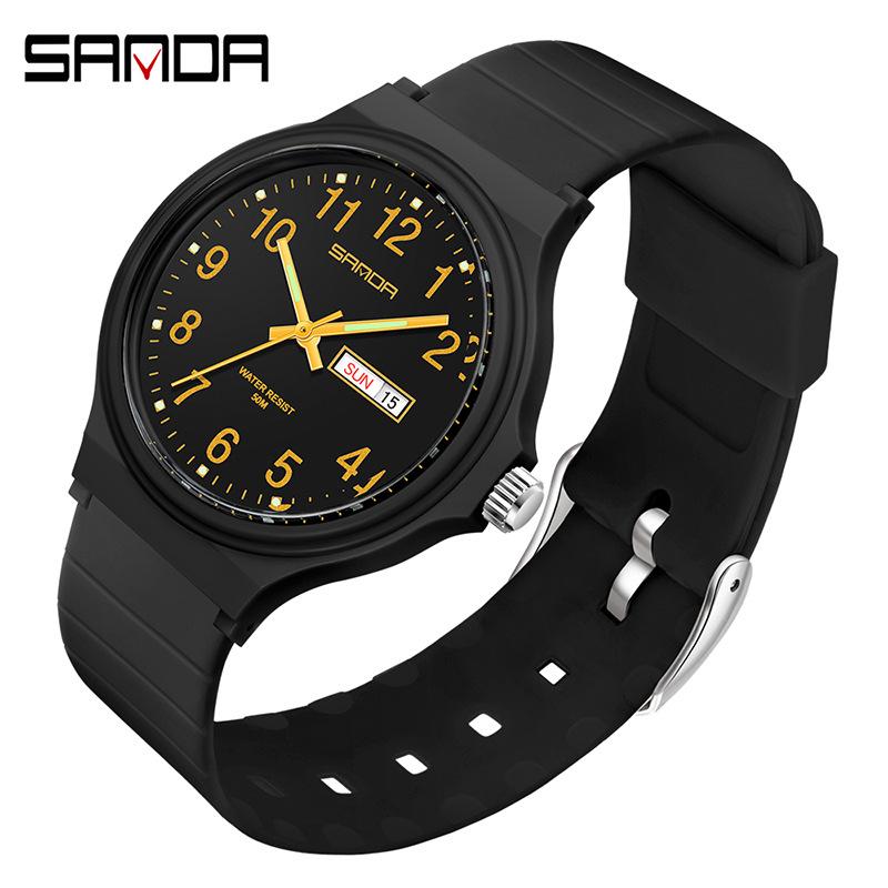 SANDA Electronic Quartz Analogue Double Calendar Waterproof Electronic Watch