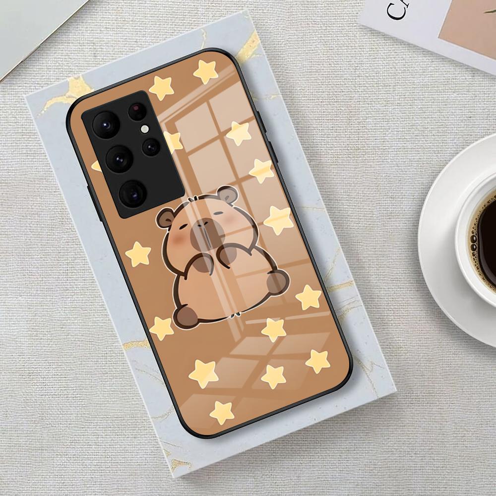 Funny Capybara Phone Case For Samsung S26 S25 Edge Ultra 23 22 21 20 Ultra Plus S24 Fe Glass Cover