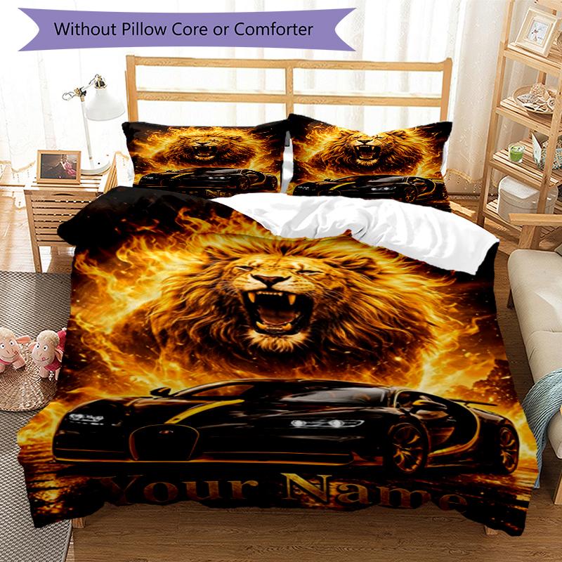 Lion Power Custom Name Text Print 1Pc Bedding Set Duvet Cover With Two Pillowcases Soft Bed Linen For Household Bedroom