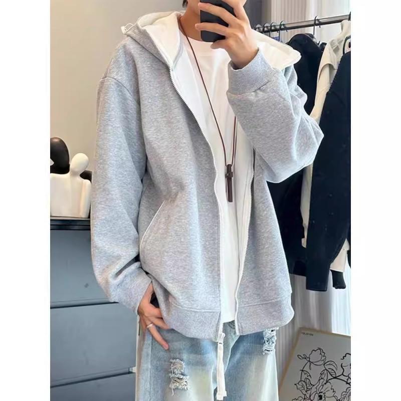 Mens White Grey Hooded Sweatshirt Loose Fit Casual Streetwear