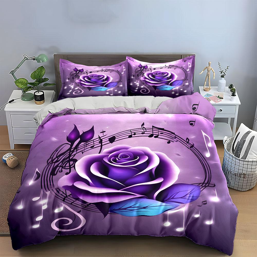 Elegant Purple Rose Musical Set  Kid'S And Adults' Bedroom Decor, Exquisite Three-Piece Bedding Set Gift
