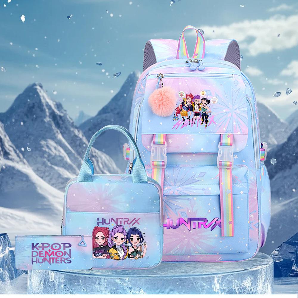 K-Pop Witch Hunters Cartoon Printed Student Pencil Bag Lunch Bag Three-Piece Backpack