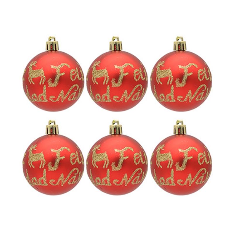 6Pcs Christmas Tree Plastic Hanging Ball Ornaments Glitter Letters Deer Snowflake Printed Shatterproof Pendants Baubles