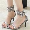 Fashion Sexy Snake Design Brand Sandals Women Fashion Pointed Toe Metal Buckle High Heeled Sandals Women Banquet Party Pole Dance Shoes