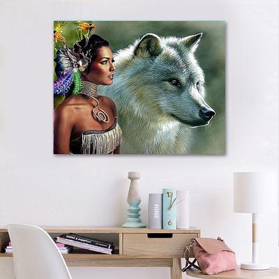 Pittura diamante ricamo ragazza animali lupo punto croce ricamo completo decorazioni per la casa trapano rotondo