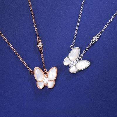 Diamond-set Natural White Shell Butterfly Necklace Temperament Jewelry Fashion Versatile Pendant Ins Accessories