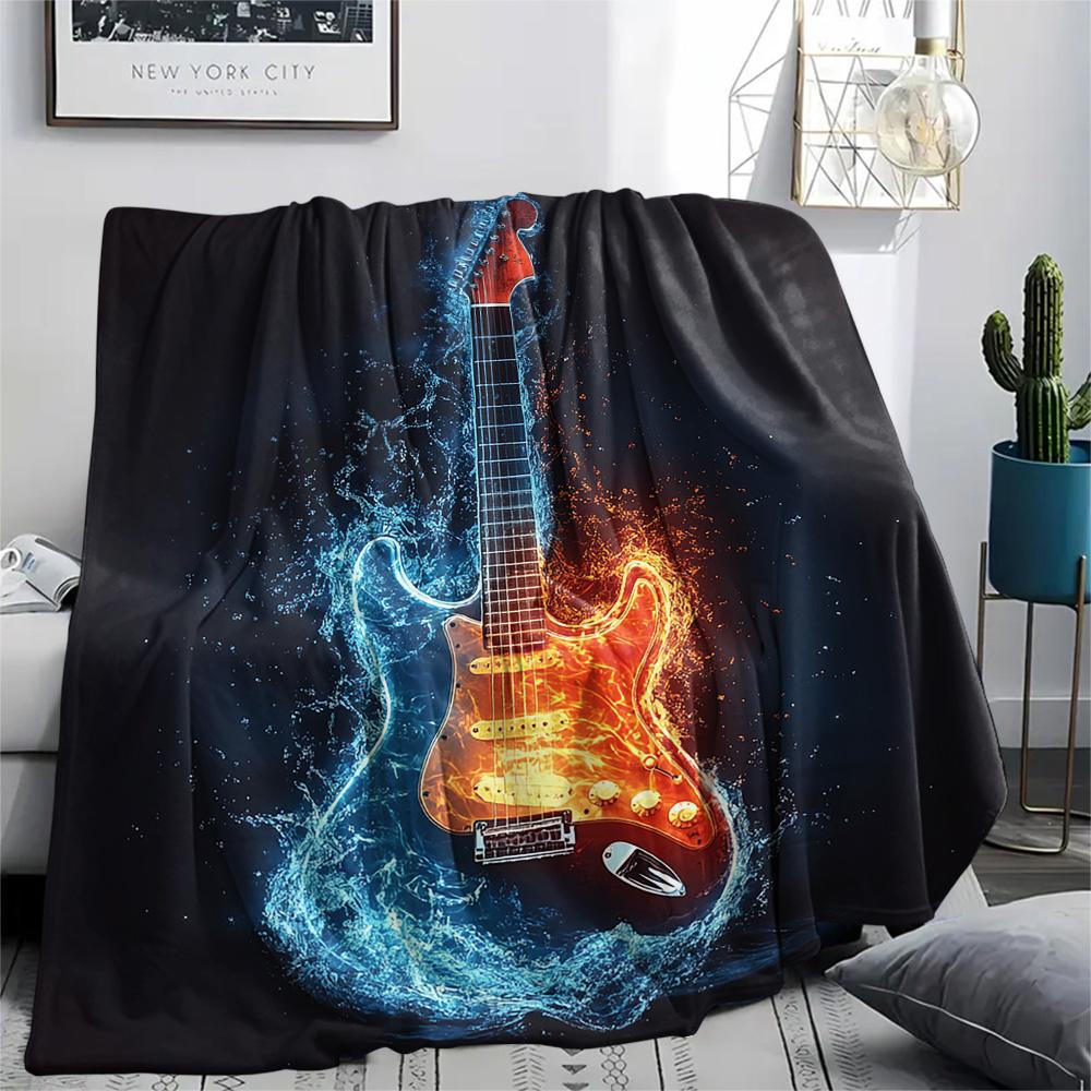 Guitar Print Flannel Blanket, High Quality Comfortable for All Seasons, Home Decor, Warmth and Comfort, Perfect for Christmas Gifts