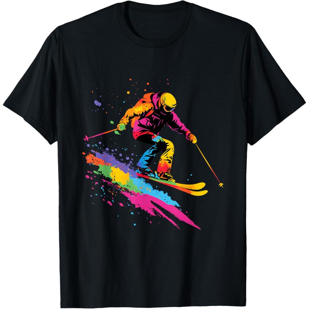 Colorful Skiing Ski Apparel Skier T Shirts Men Women Pure Cotton Humor Streetwear Tee Shirt Short Sleeve Unisex Loose Clothing