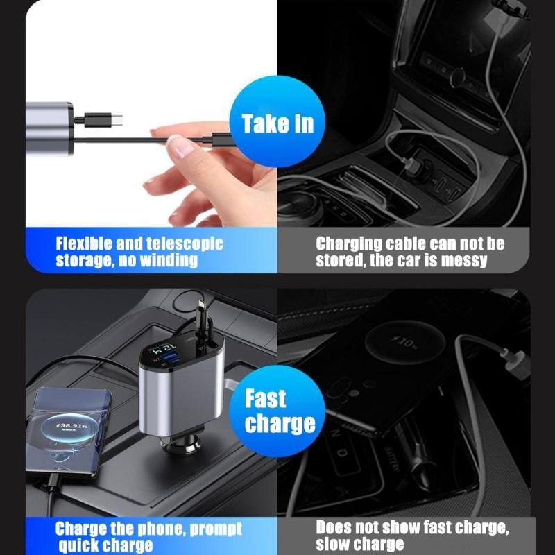 Efficient 120W Aluminum Car Chargers with Double  Type C Ports Heat Dissipation Chargers Emergency Charging Solution for Car